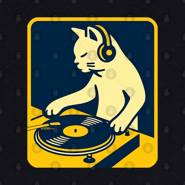 Cat DJ on the turntables by Delicious Art